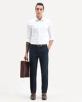 Rare Rabbit Men's Travel-25 Navy Polyester Blend Plain Regular Fit Trouser