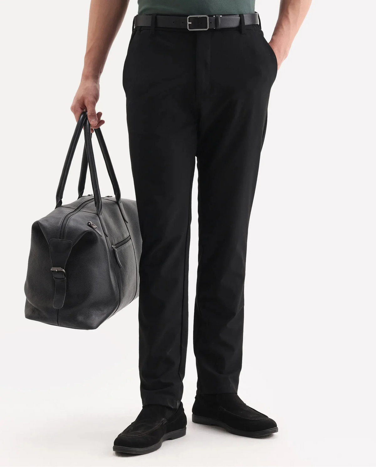 Rare Rabbit Men's Travel 26 Black Polyester Blend Plain Regular Fit Trouser