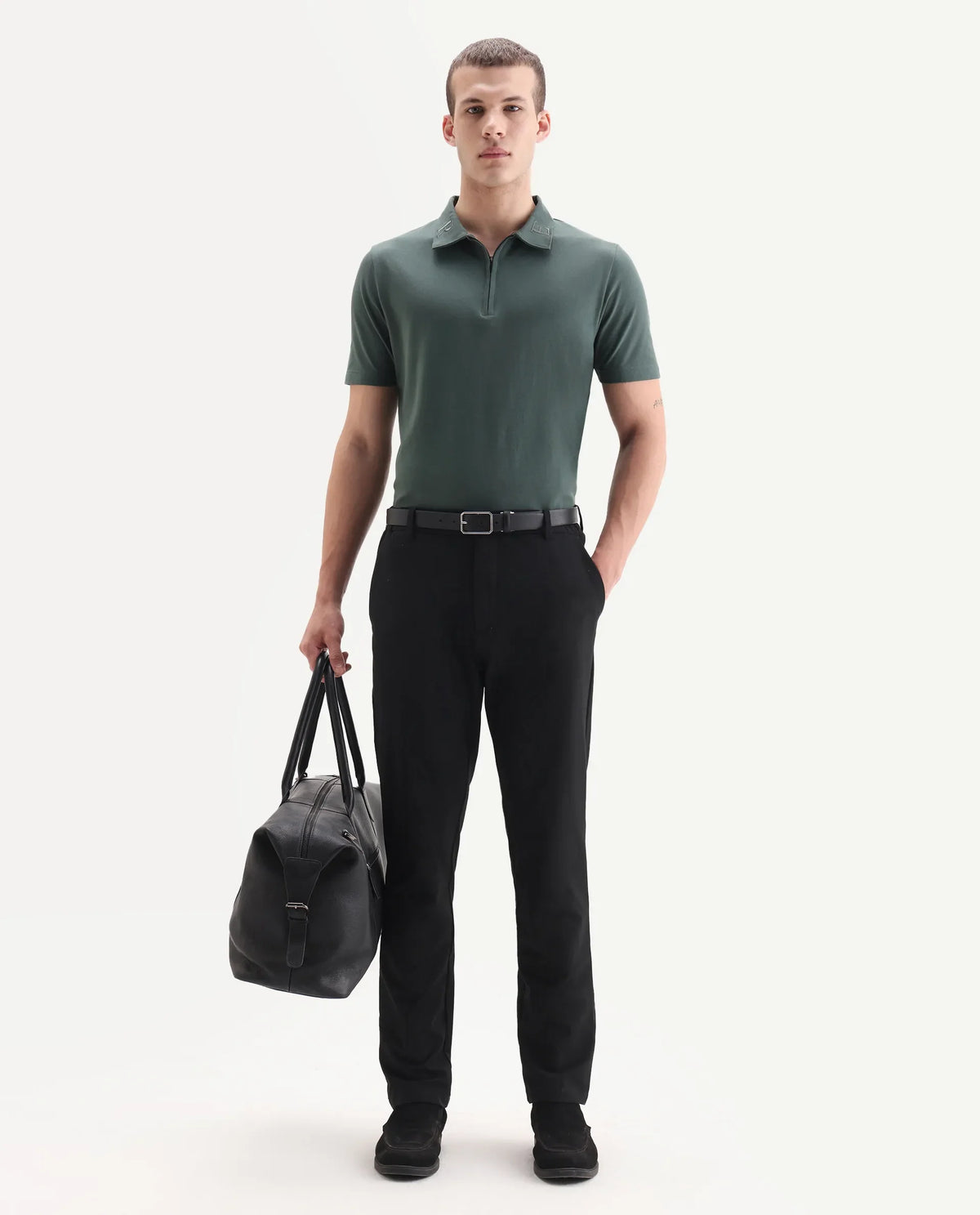 Rare Rabbit Men's Travel 26 Black Polyester Blend Plain Regular Fit Trouser