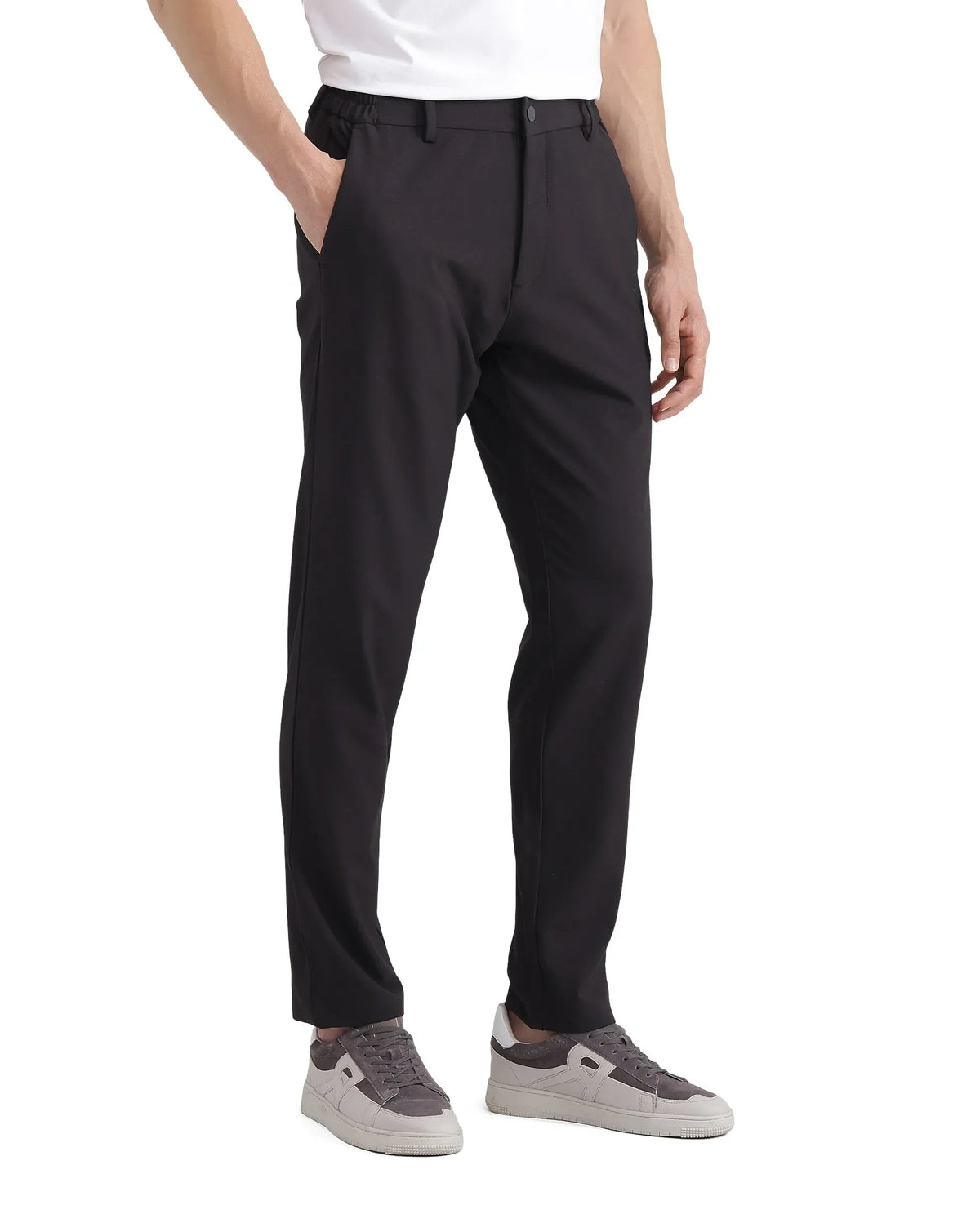Rare Rabbit Men's Travel-26 Dark Brown Polyester Blend Plain Regular Fit Trouser
