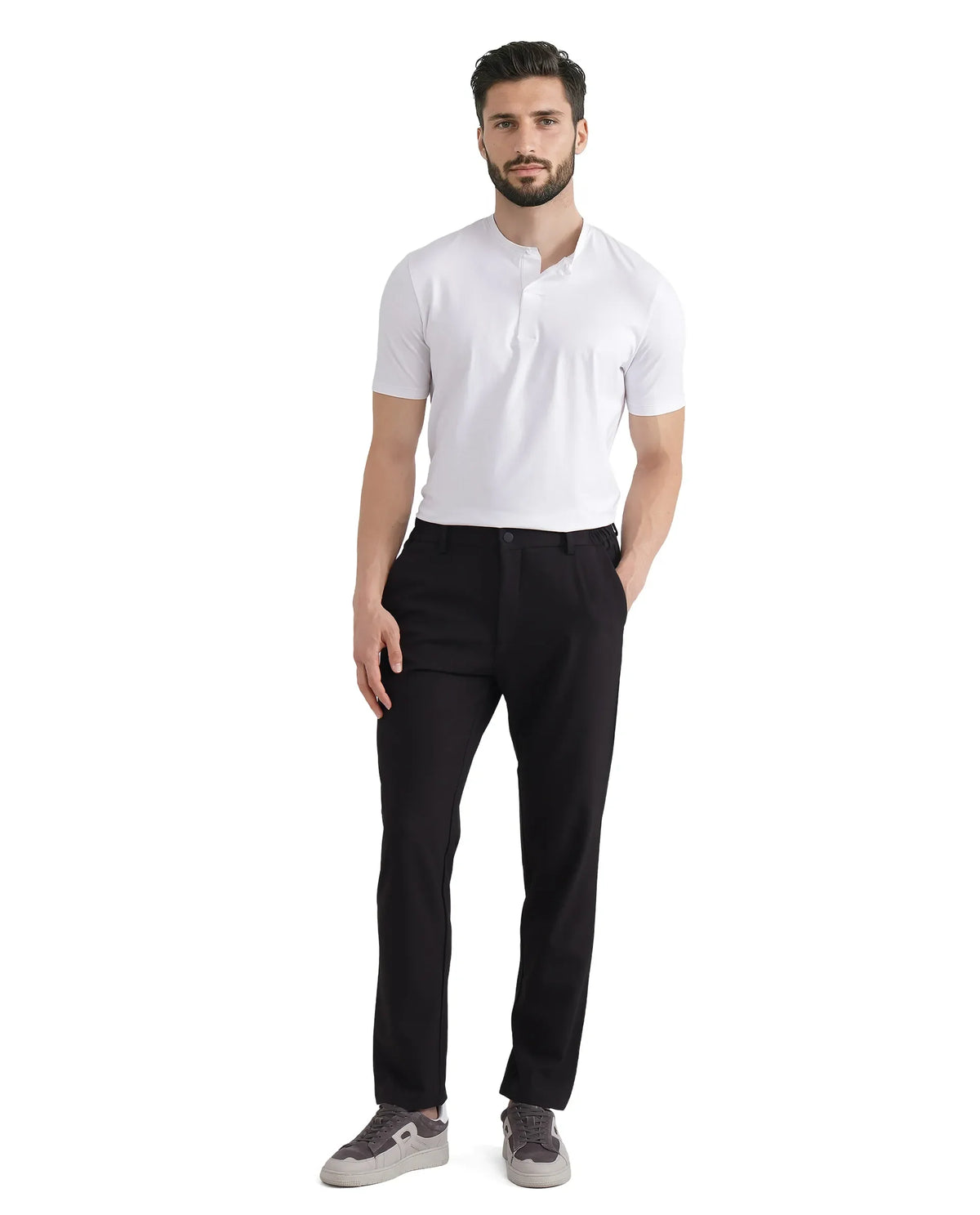 Rare Rabbit Men's Travel-26 Dark Brown Polyester Blend Plain Regular Fit Trouser