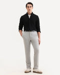 Rare Rabbit Men's Travel-26R Grey Polyester Blend Plain Regular Fit Trouser