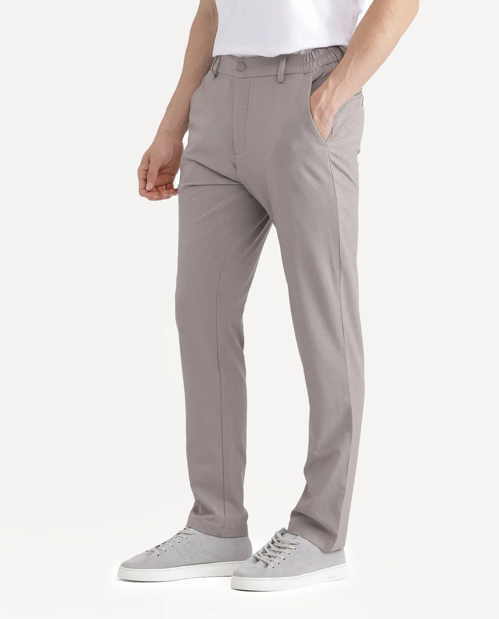 Rare Rabbit Men Travel-Stk Dark Beige Polyester Fabric Button And Zip Closure Closure Plain Trouser