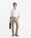 Rare Rabbit Men's Travel-Stk Light Beige Polyester Blend Plain Regular Fit Trouser