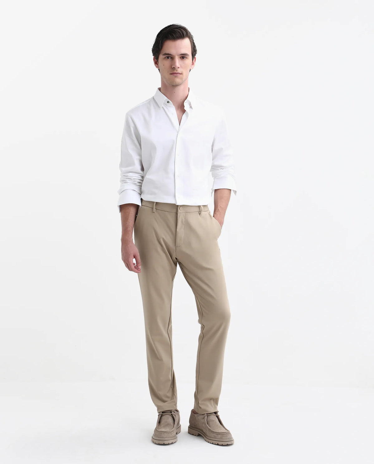 Rare Rabbit Men's Travel-Stk Light Beige Polyester Blend Plain Regular Fit Trouser