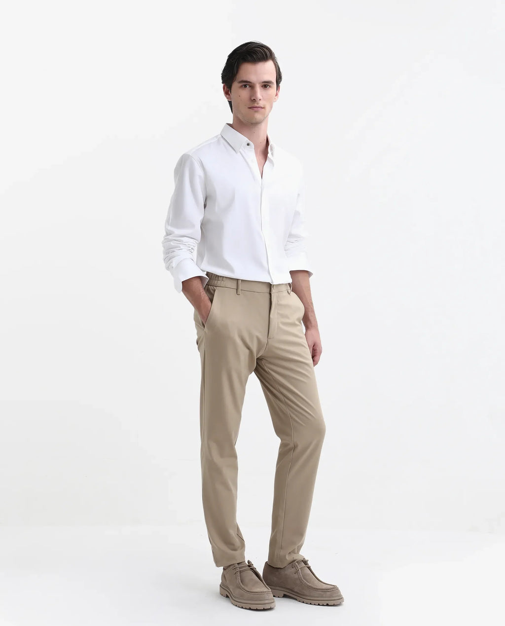 Rare Rabbit Men's Travel-Stk Light Beige Polyester Blend Plain Regular Fit Trouser