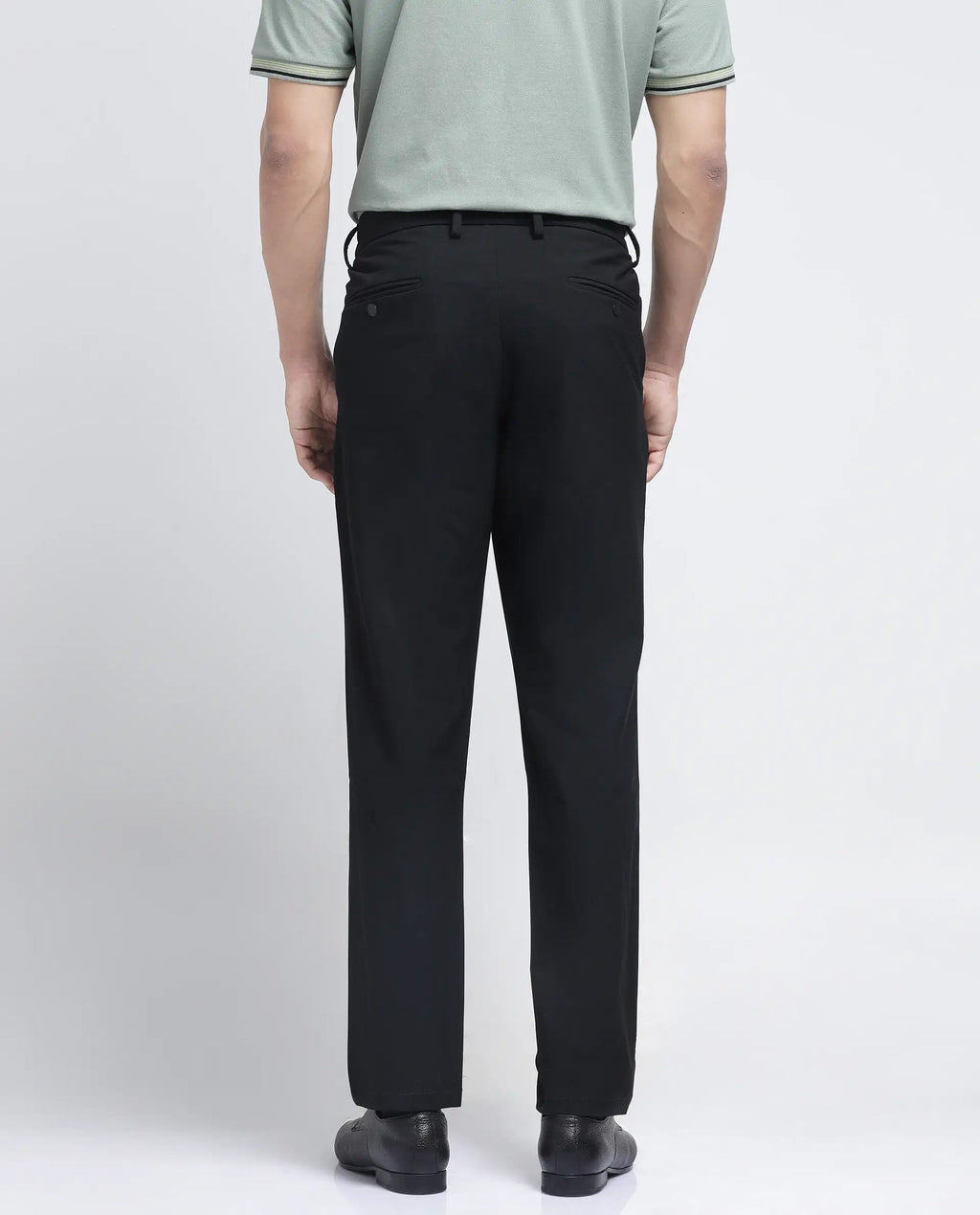 Rare Rabbit Men's Travel-26R Black Polyester Blend Plain Regular Fit Trouser