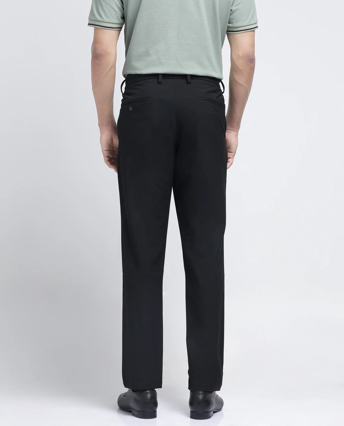 Rare Rabbit Men's Travel-26R Black Polyester Blend Plain Regular Fit Trouser