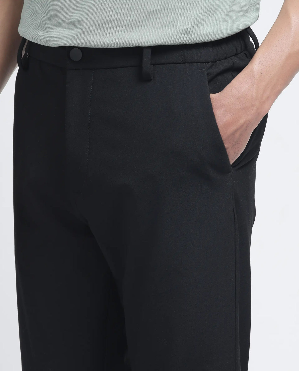 Rare Rabbit Men's Travel-26R Black Polyester Blend Plain Regular Fit Trouser