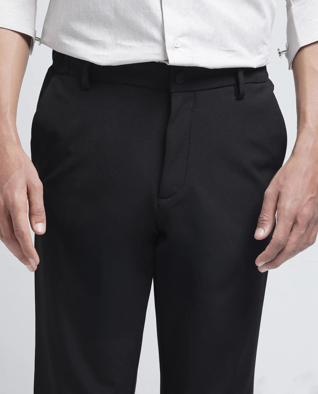 Rare Rabbit Men's Travel-26R Dark Brown Polyester Blend Plain Regular Fit Trouser