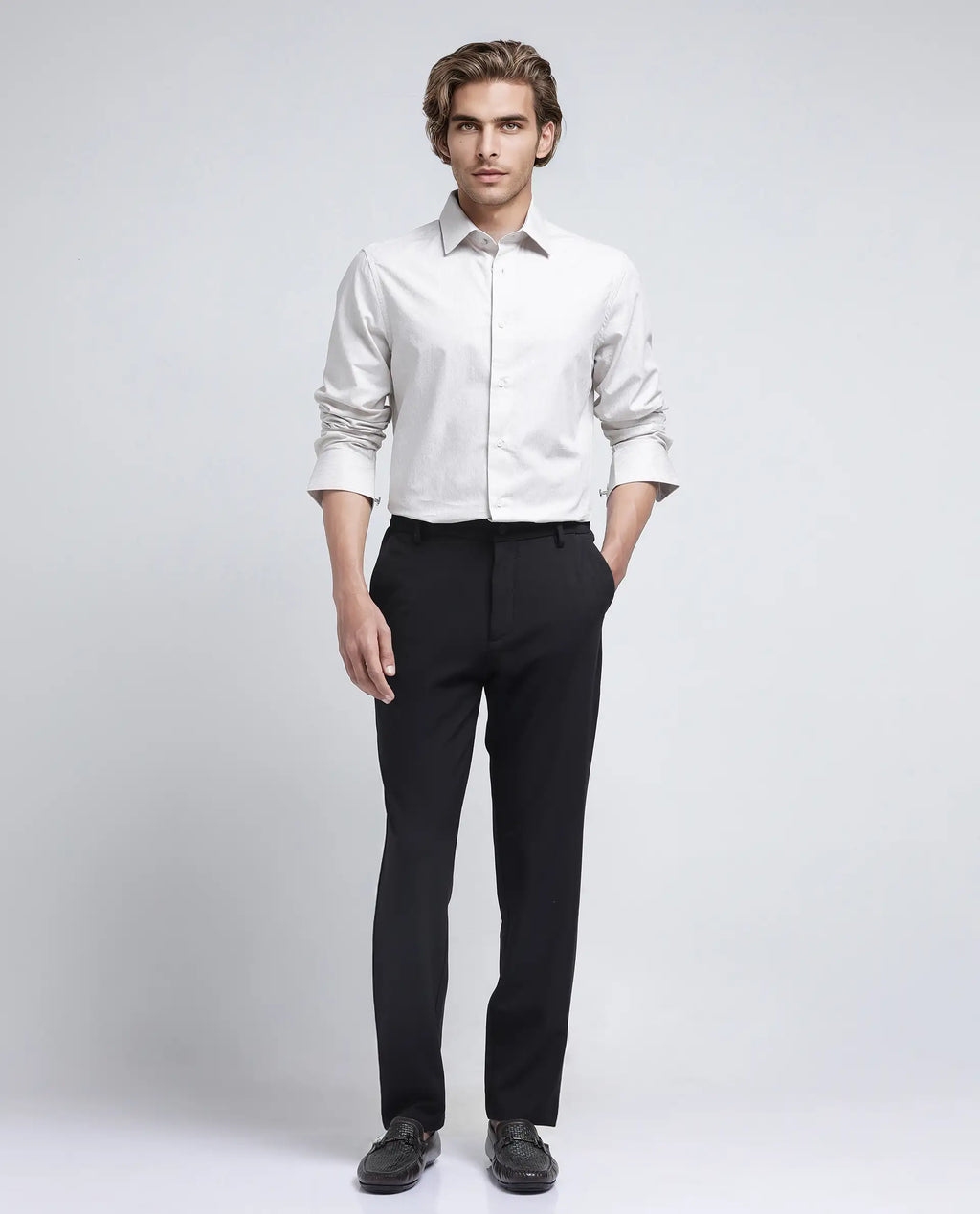 Rare Rabbit Men's Travel-26R Dark Brown Polyester Blend Plain Regular Fit Trouser