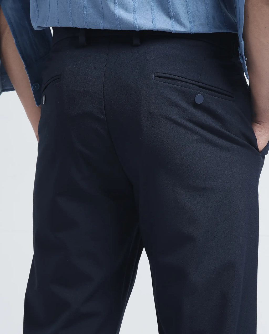 Rare Rabbit Men's Travel-26R Navy Polyester Blend Plain Regular Fit Trouser