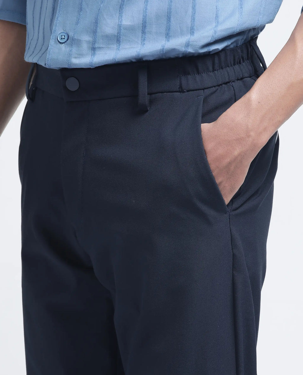 Rare Rabbit Men's Travel-26R Navy Polyester Blend Plain Regular Fit Trouser