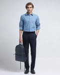 Rare Rabbit Men's Travel-26R Navy Polyester Blend Plain Regular Fit Trouser