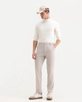 Rare Rabbit Men's Travel-26R Light Beige Polyester Blend Plain Regular Fit Trouser
