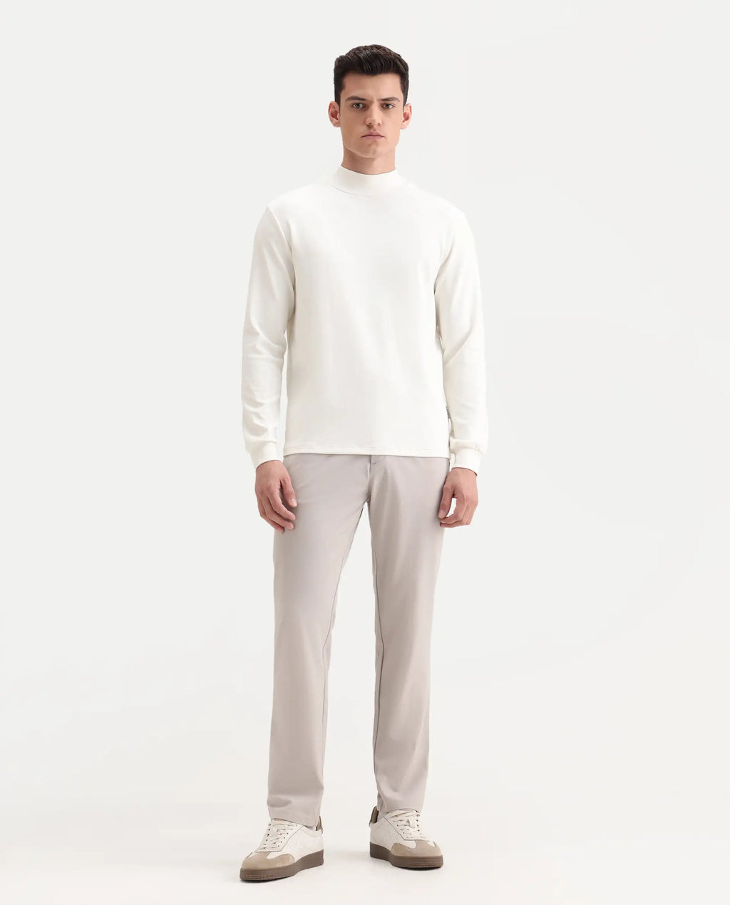 Rare Rabbit Men's Travel-26R Light Beige Polyester Blend Plain Regular Fit Trouser