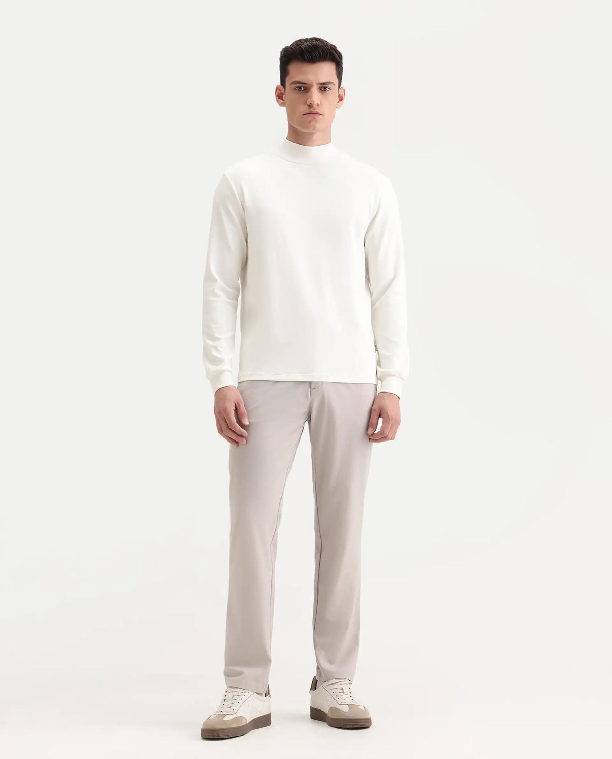 Rare Rabbit Men's Travel-26R Light Beige Polyester Blend Plain Regular Fit Trouser