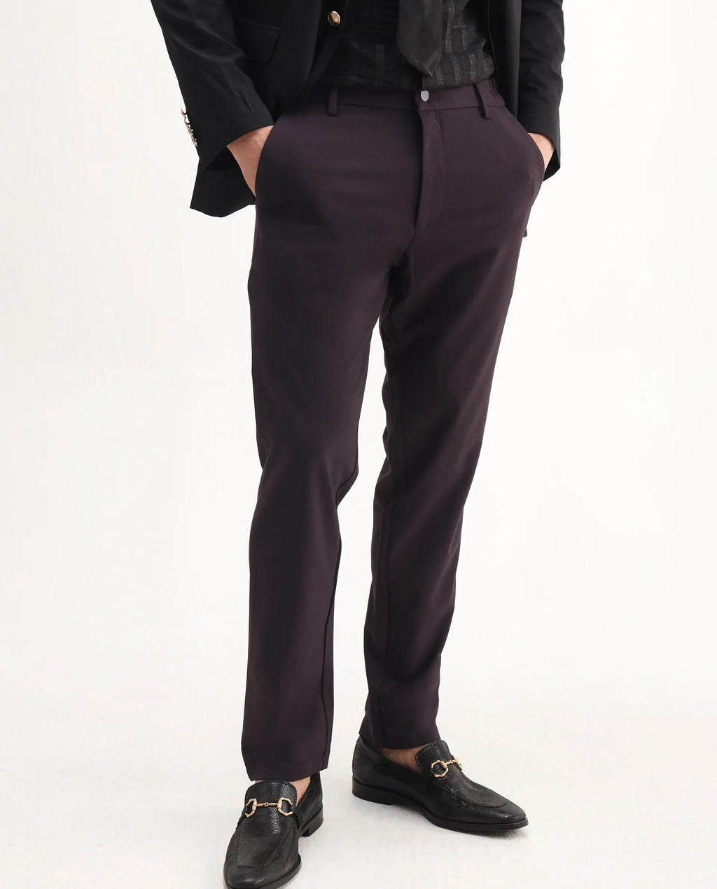 Rare Rabbit Men's Travel-Aw25 Dark Maroon Polyester Blend Plain Regular Fit Trouser