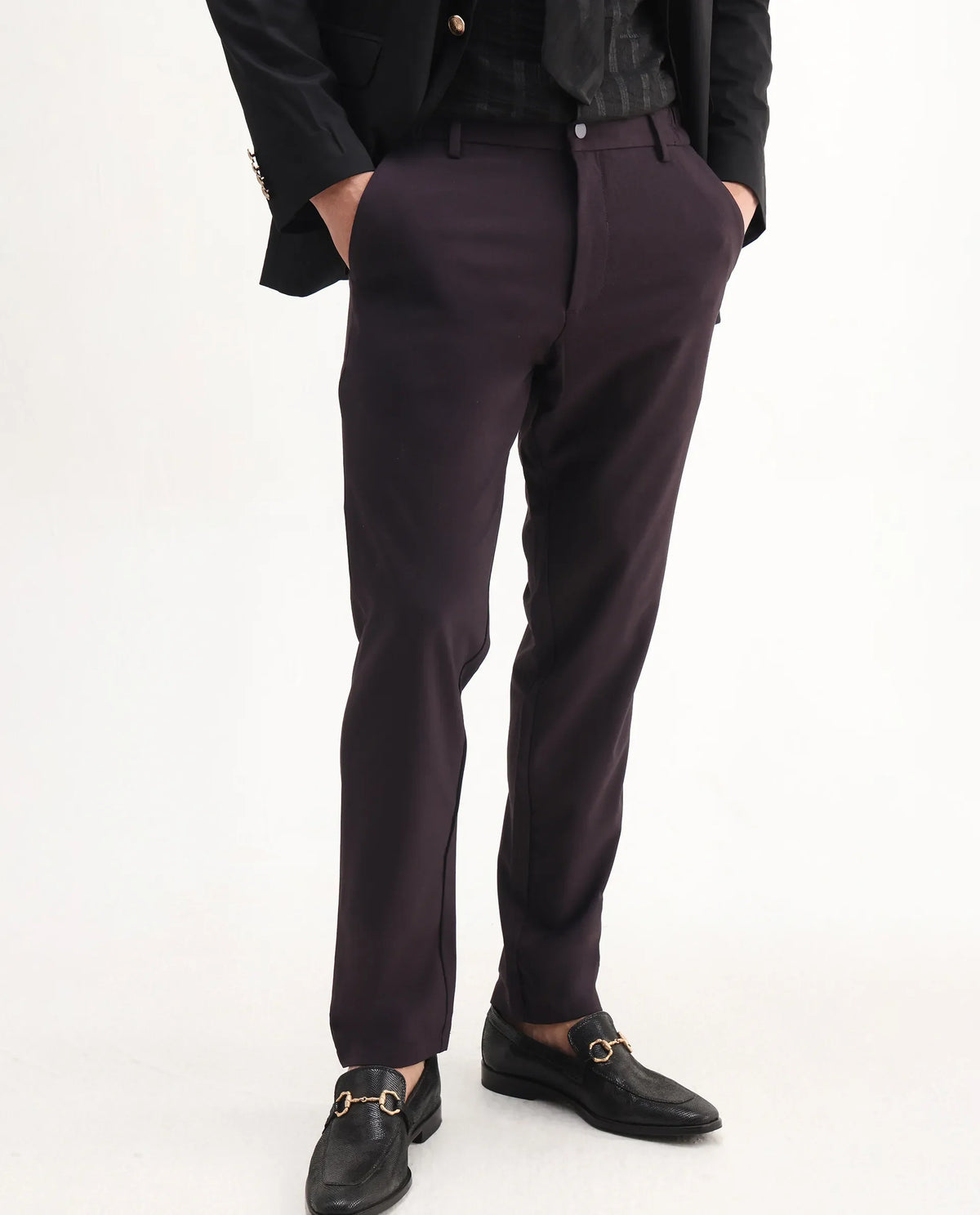 Rare Rabbit Men's Travel-Aw25 Dark Maroon Polyester Blend Plain Regular Fit Trouser