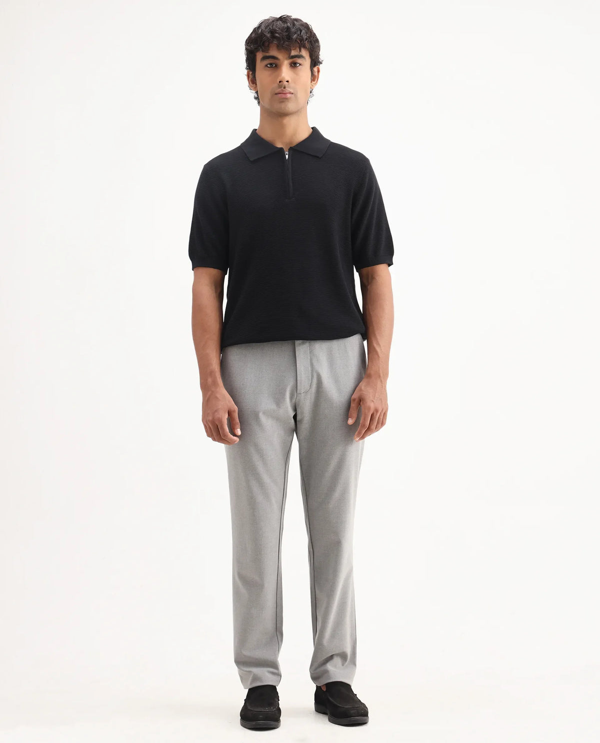 Rare Rabbit Men's Travel-Aw25 Light Grey Polyester Blend Plain Regular Fit Trouser