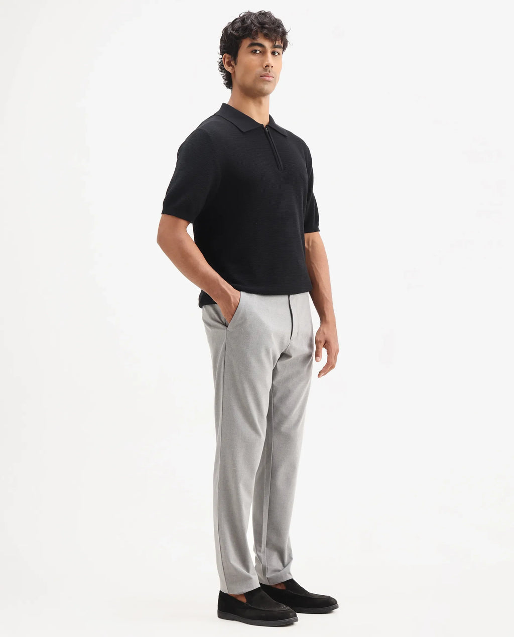 Rare Rabbit Men's Travel-Aw25 Light Grey Polyester Blend Plain Regular Fit Trouser