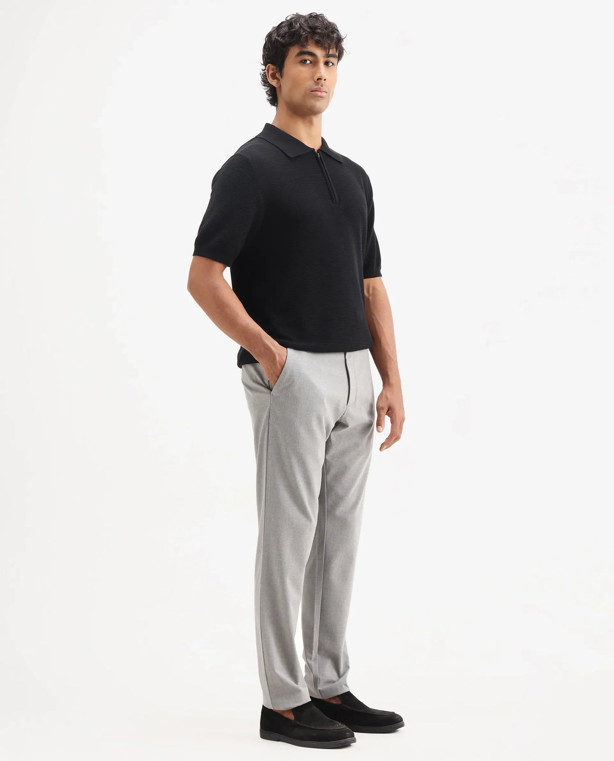 Rare Rabbit Men's Travel-Aw25 Light Grey Polyester Blend Plain Regular Fit Trouser