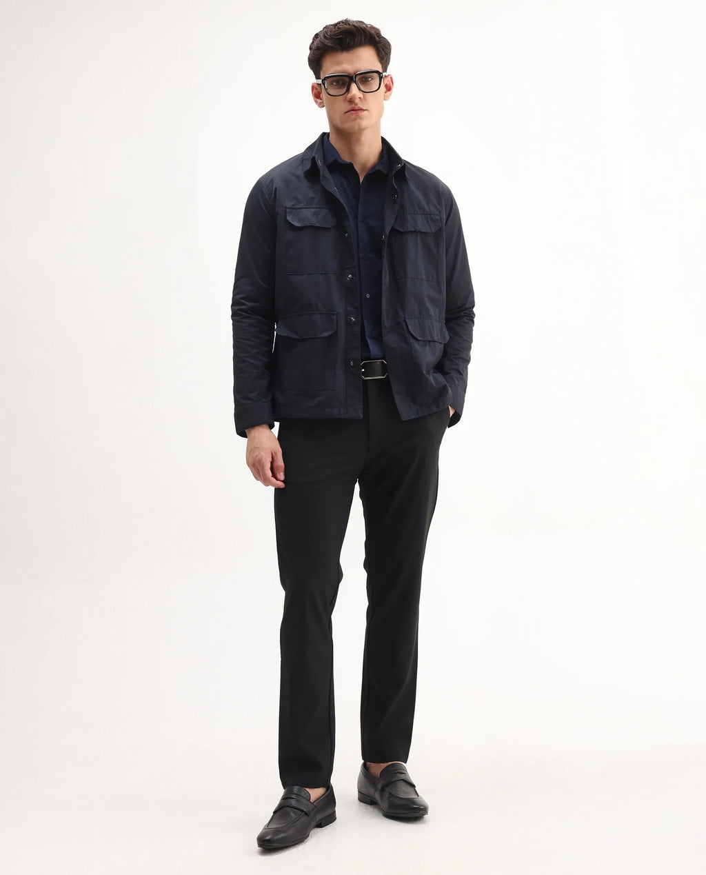 Rare Rabbit Men's Travel-Aw25 Black Polyester Fabric Button And Zip Closure Closure Plain Trouser