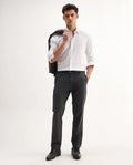 Rare Rabbit Men's Travel-Aw25 Dark Grey Polyester Blend Plain Regular Fit Trouser