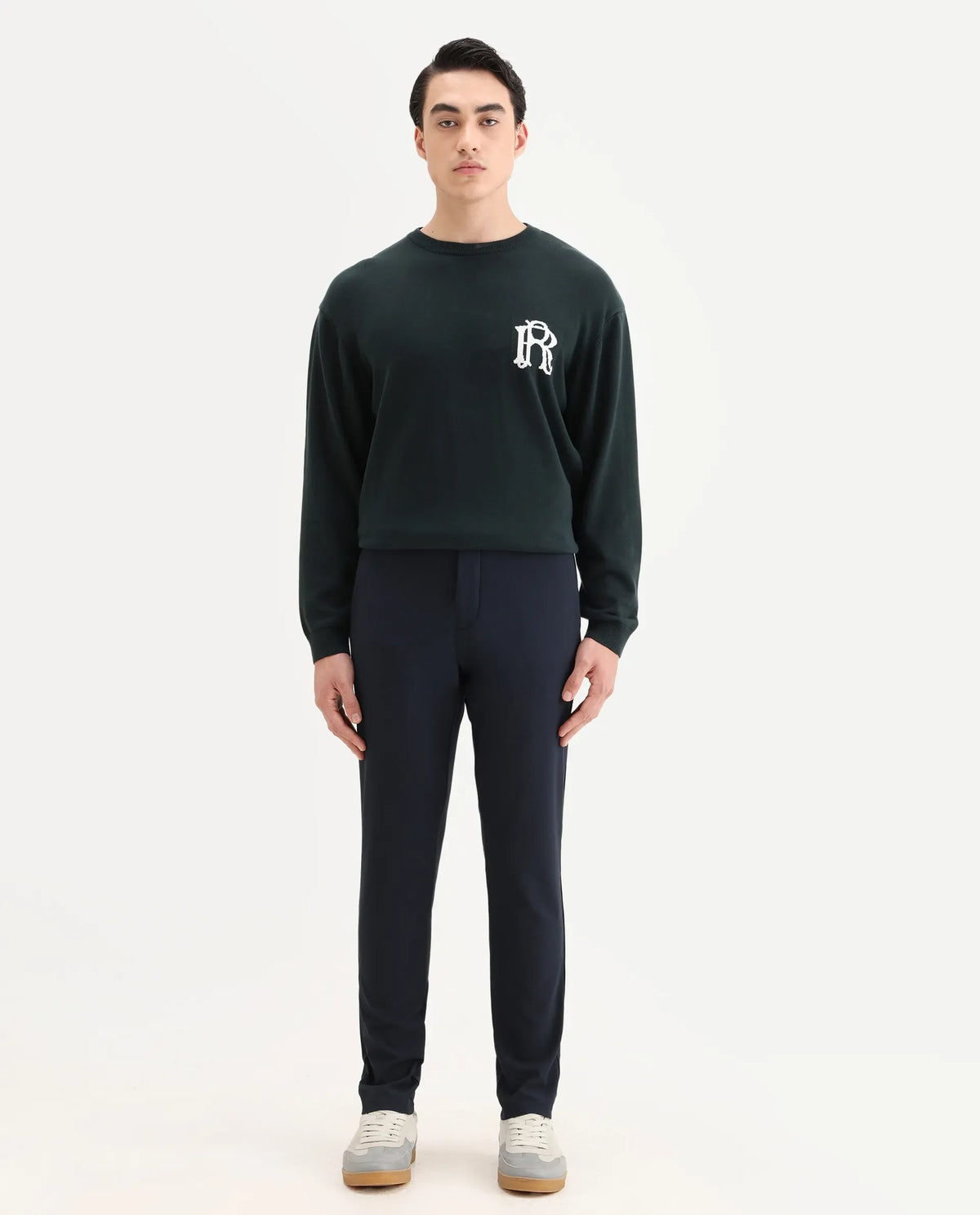 Rare Rabbit Men's Traverse Navy Solid Mid-Rise Regular Fit Stretch Trouser