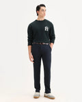 Rare Rabbit Men's Traverse Navy Solid Mid-Rise Regular Fit Stretch Trouser