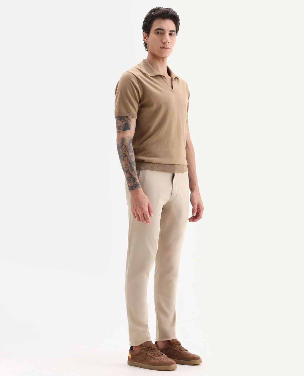 Rare Rabbit Men's Trellis Beige Cotton Plain Regular Fit Trouser