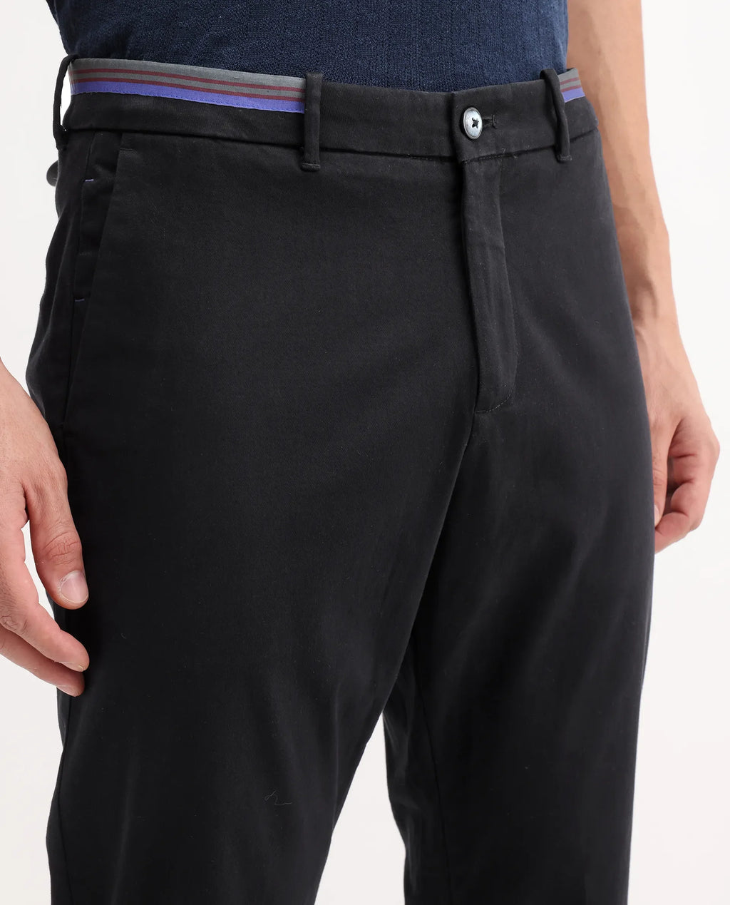 Rare Rabbit Men's Trello Black Cotton Blend Plain Regular Fit Trouser