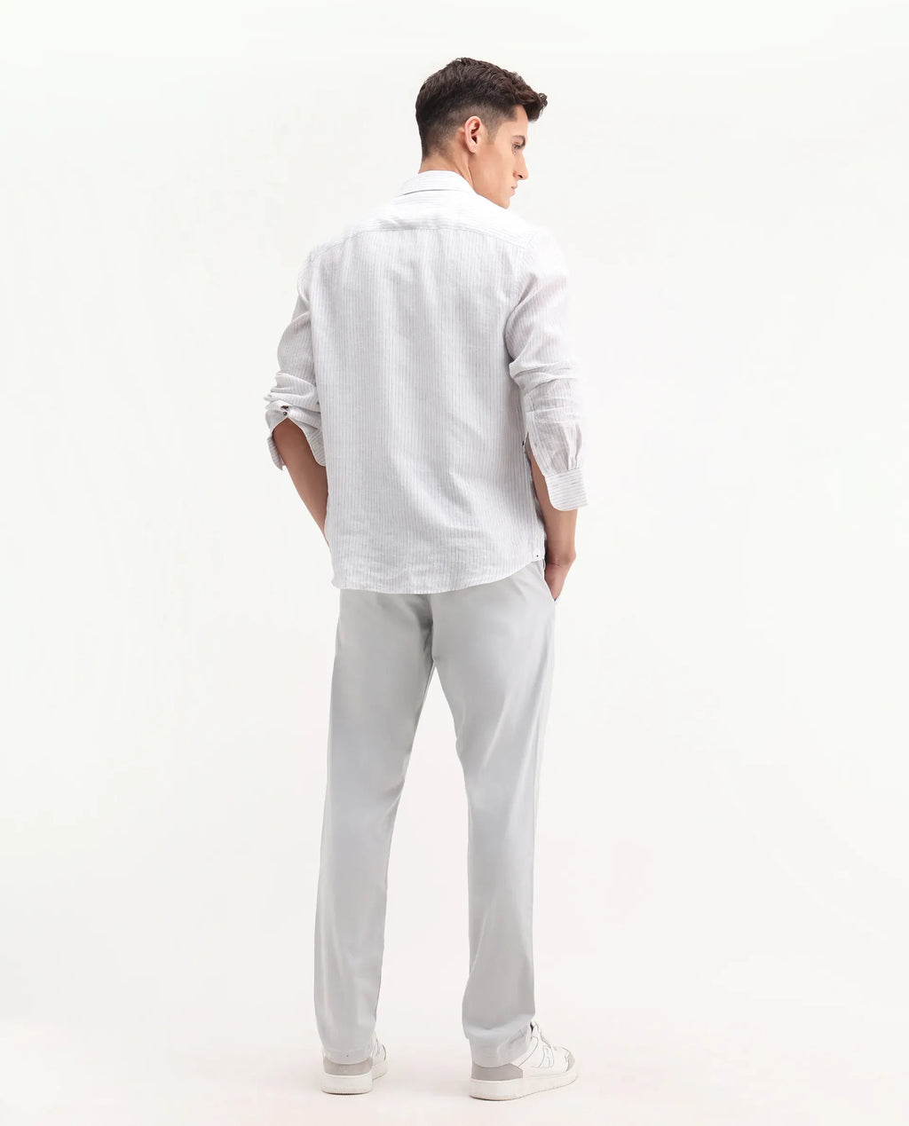 Rare Rabbit Men's Trello Light Grey Cotton Blend Plain Regular Fit Trouser