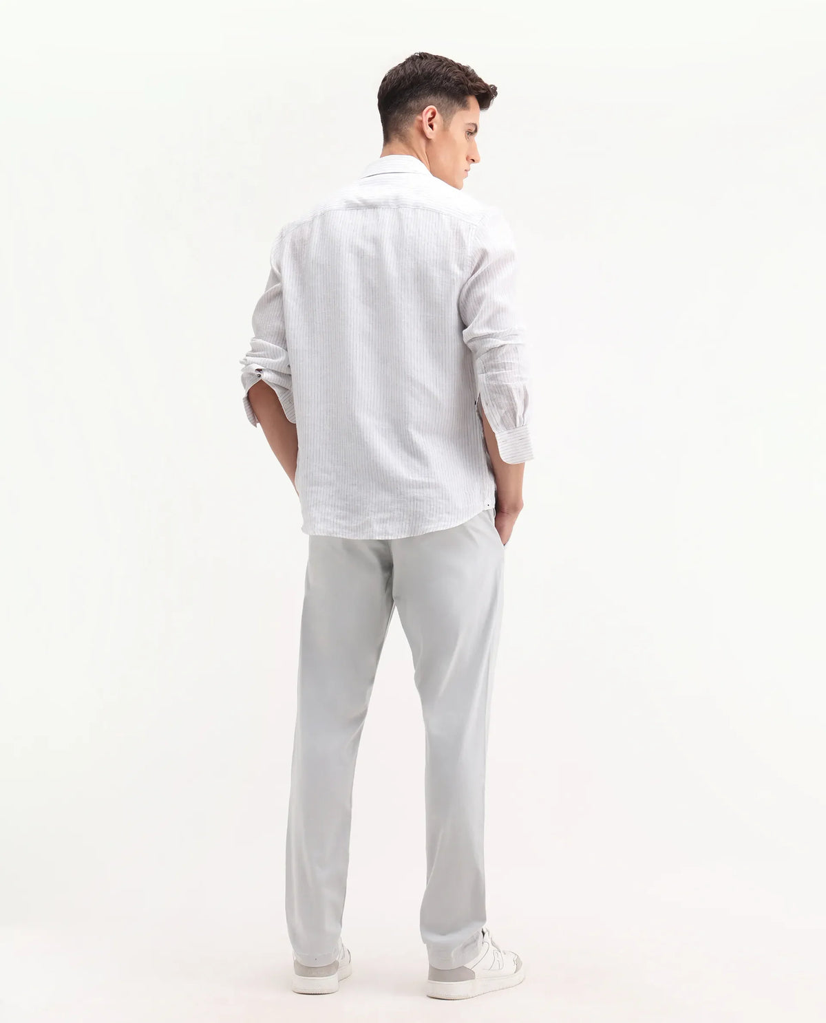 Rare Rabbit Men's Trello Light Grey Cotton Blend Plain Regular Fit Trouser
