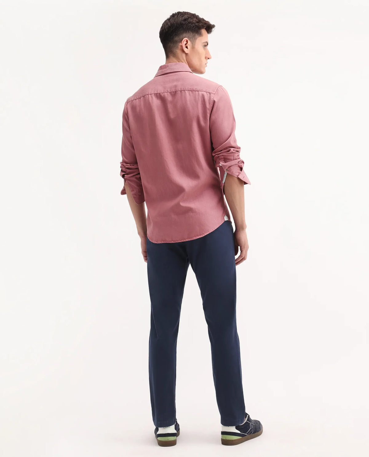 Rare Rabbit Men's Trello Navy Cotton Blend Plain Regular Fit Trouser