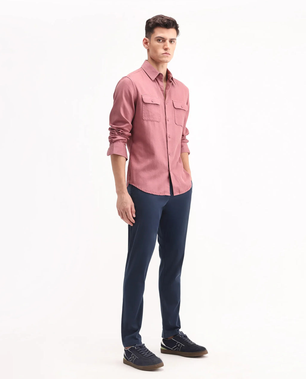 Rare Rabbit Men's Trello Navy Cotton Blend Plain Regular Fit Trouser