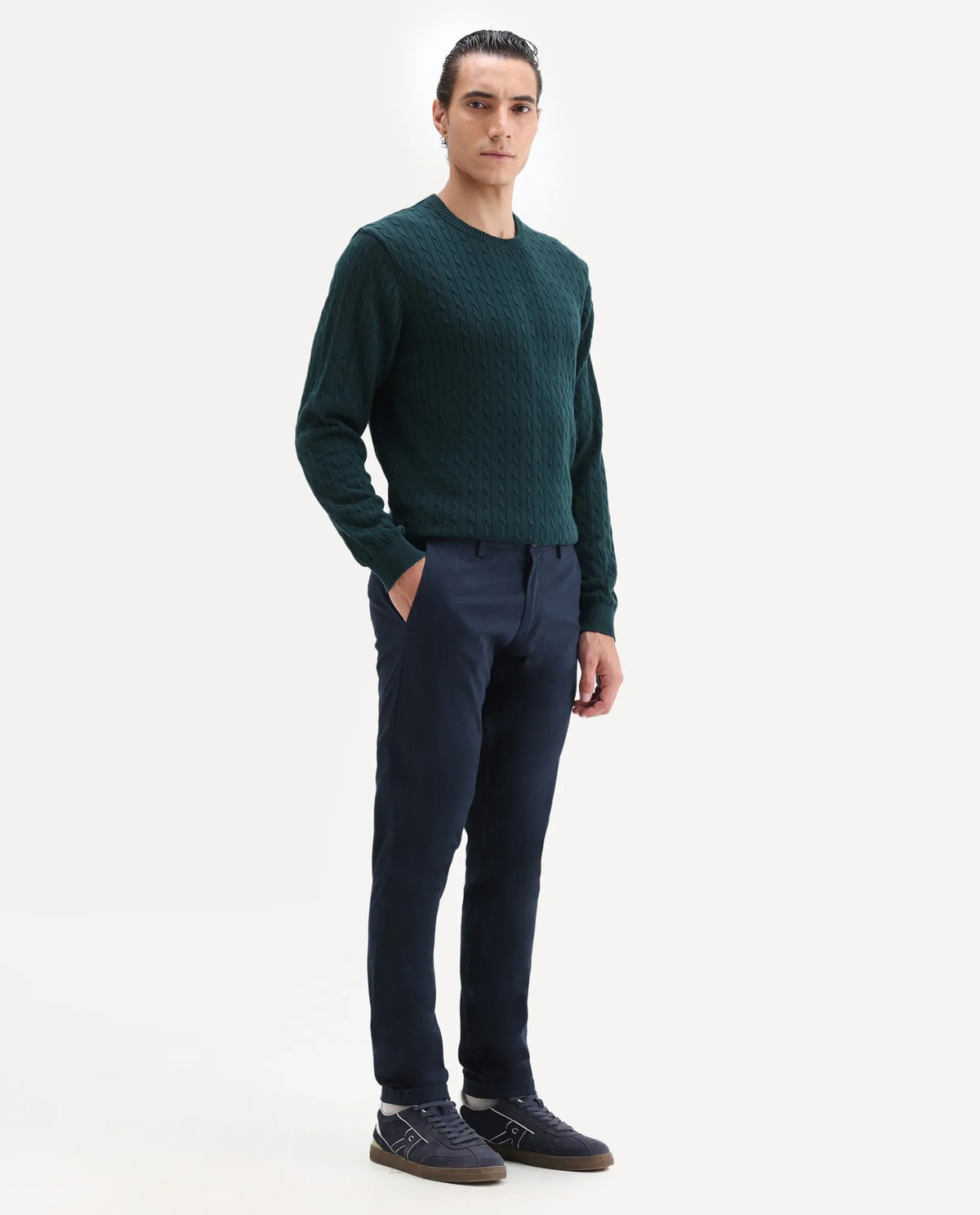 Rare Rabbit Men's Trews-22 Blue Cotton Plain Regular Fit Trouser