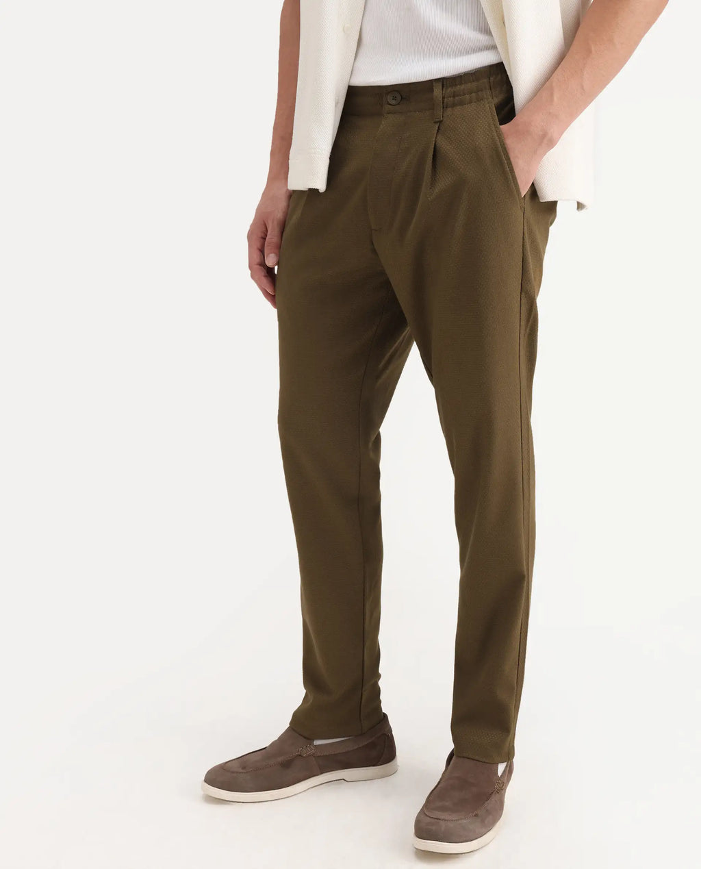 Rare Rabbit Men's Tula Light Olive Polyester Blend Plain Relaxed Fit Trouser
