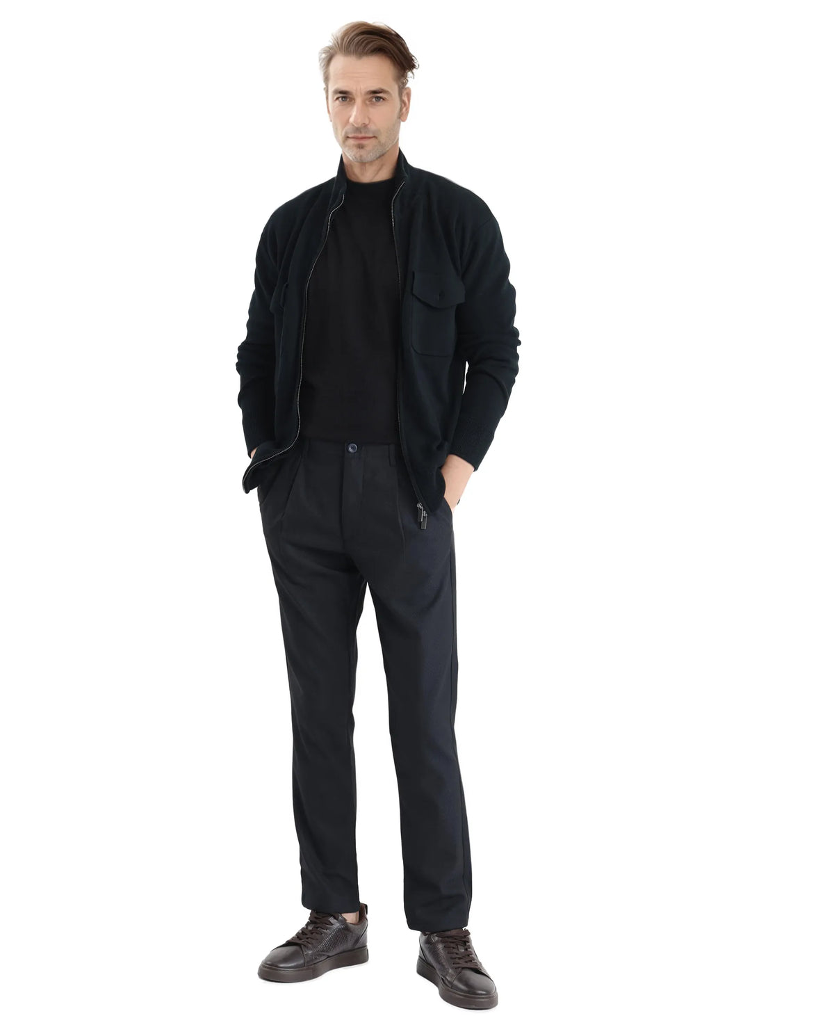 Rare Rabbit Men's Tula Navy Polyester Blend Plain Relaxed Fit Trouser