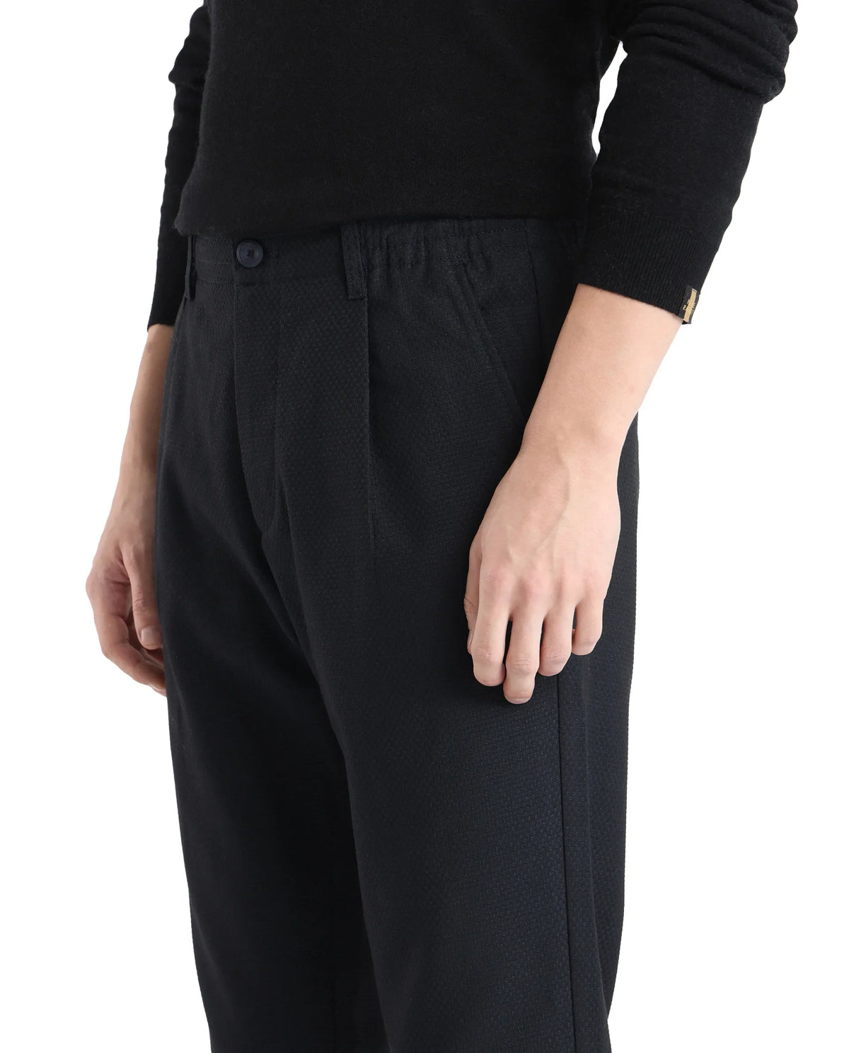 Rare Rabbit Men's Tula Navy Polyester Blend Plain Relaxed Fit Trouser