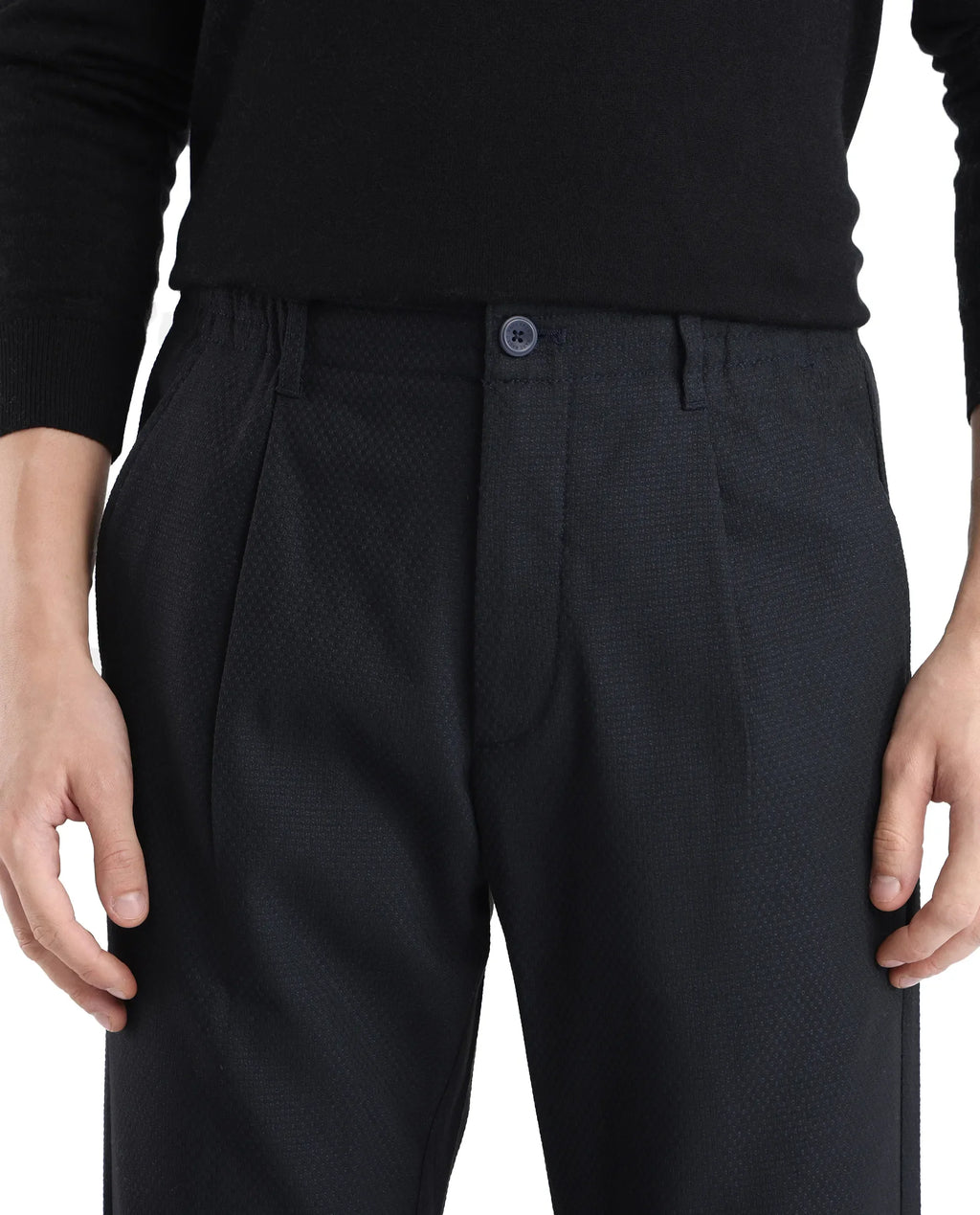 Rare Rabbit Men's Tula Navy Polyester Blend Plain Relaxed Fit Trouser