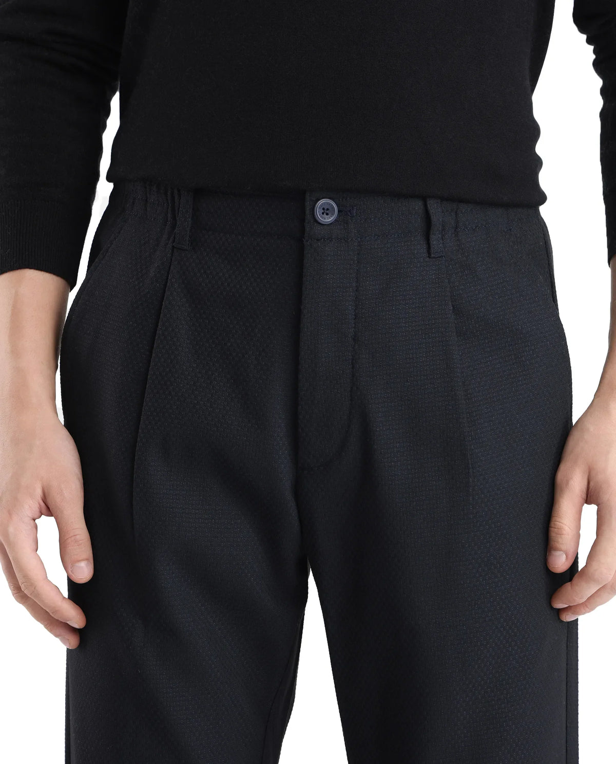 Rare Rabbit Men's Tula Navy Polyester Blend Plain Relaxed Fit Trouser