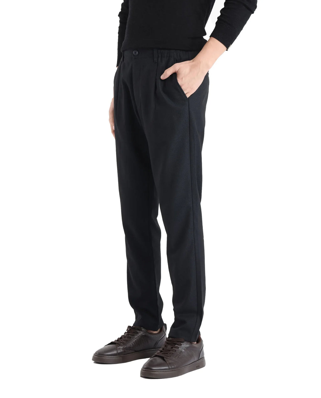 Rare Rabbit Men's Tula Navy Polyester Blend Plain Relaxed Fit Trouser