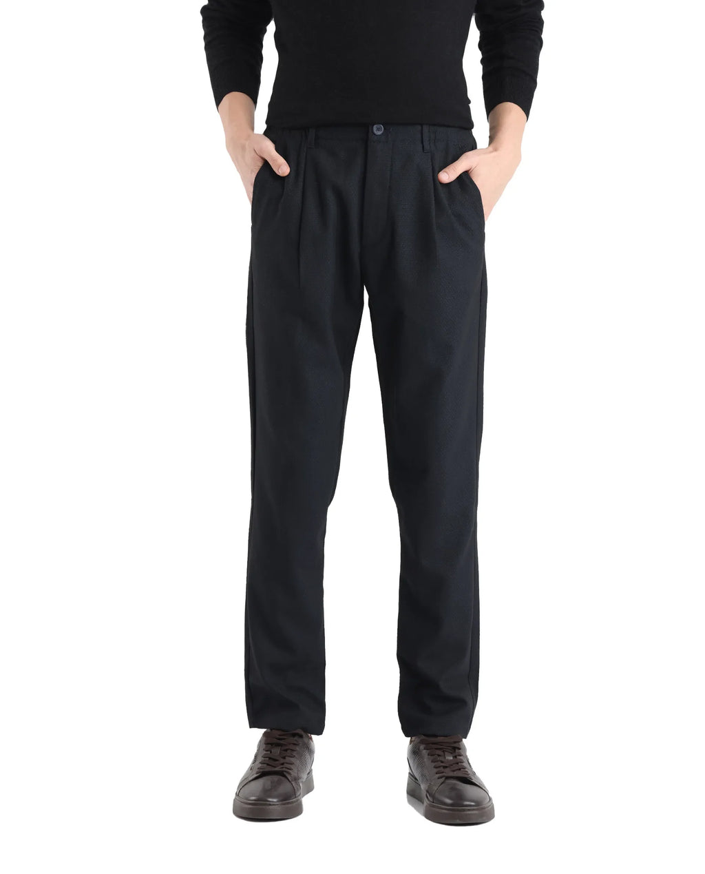 Rare Rabbit Men's Tula Navy Polyester Blend Plain Relaxed Fit Trouser