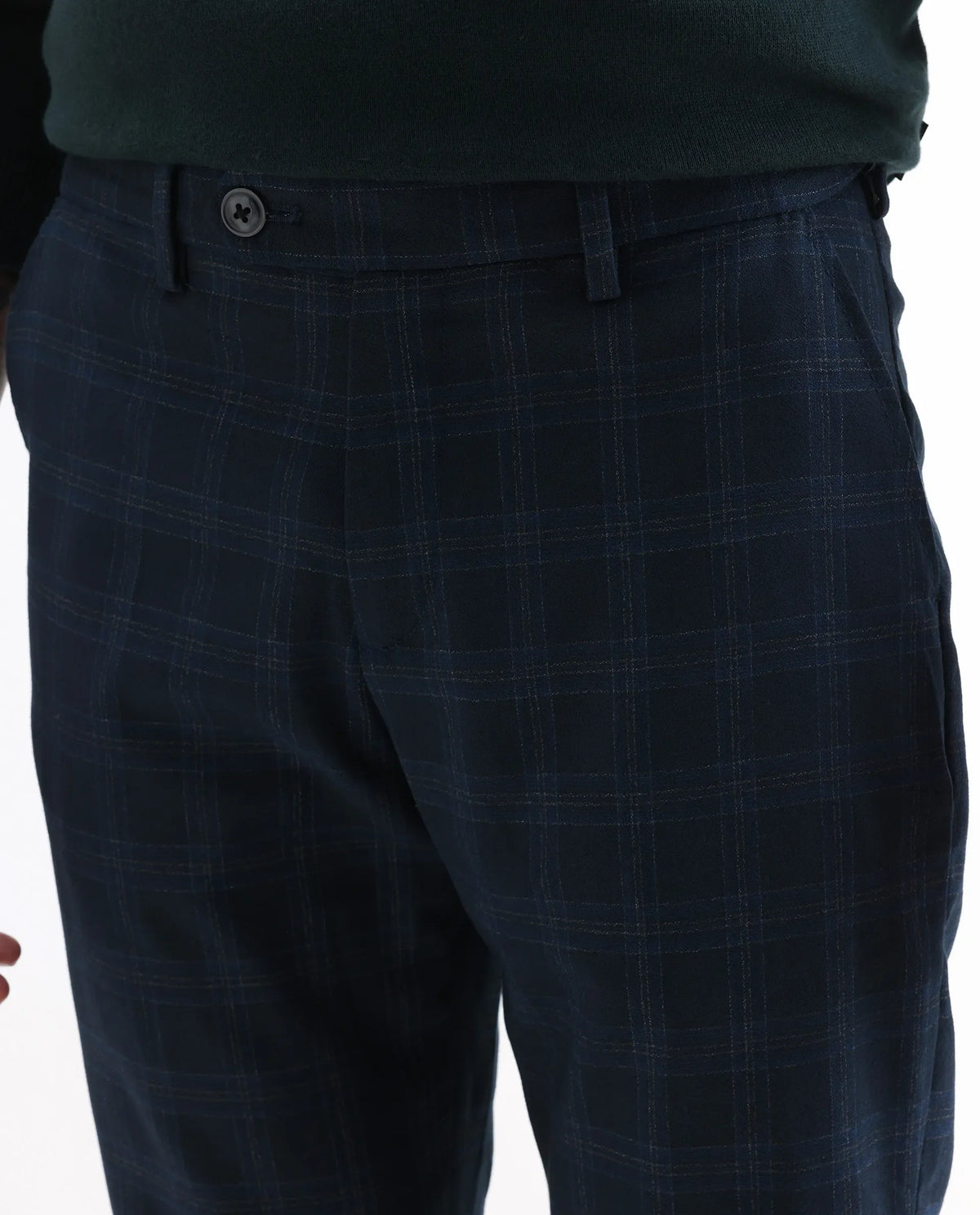 Rare Rabbit Men's Twig Navy Polyester Checked Print Regular Fit Trouser