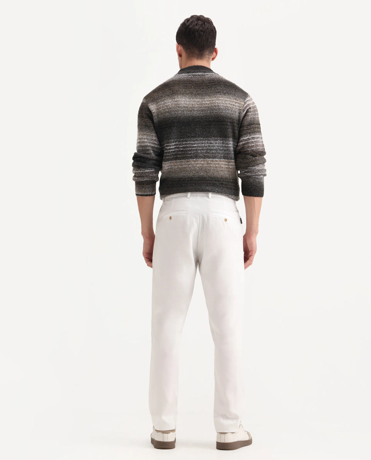 Rare Rabbit Men's Ugo White Cotton Blend Plain Regular Fit Trouser