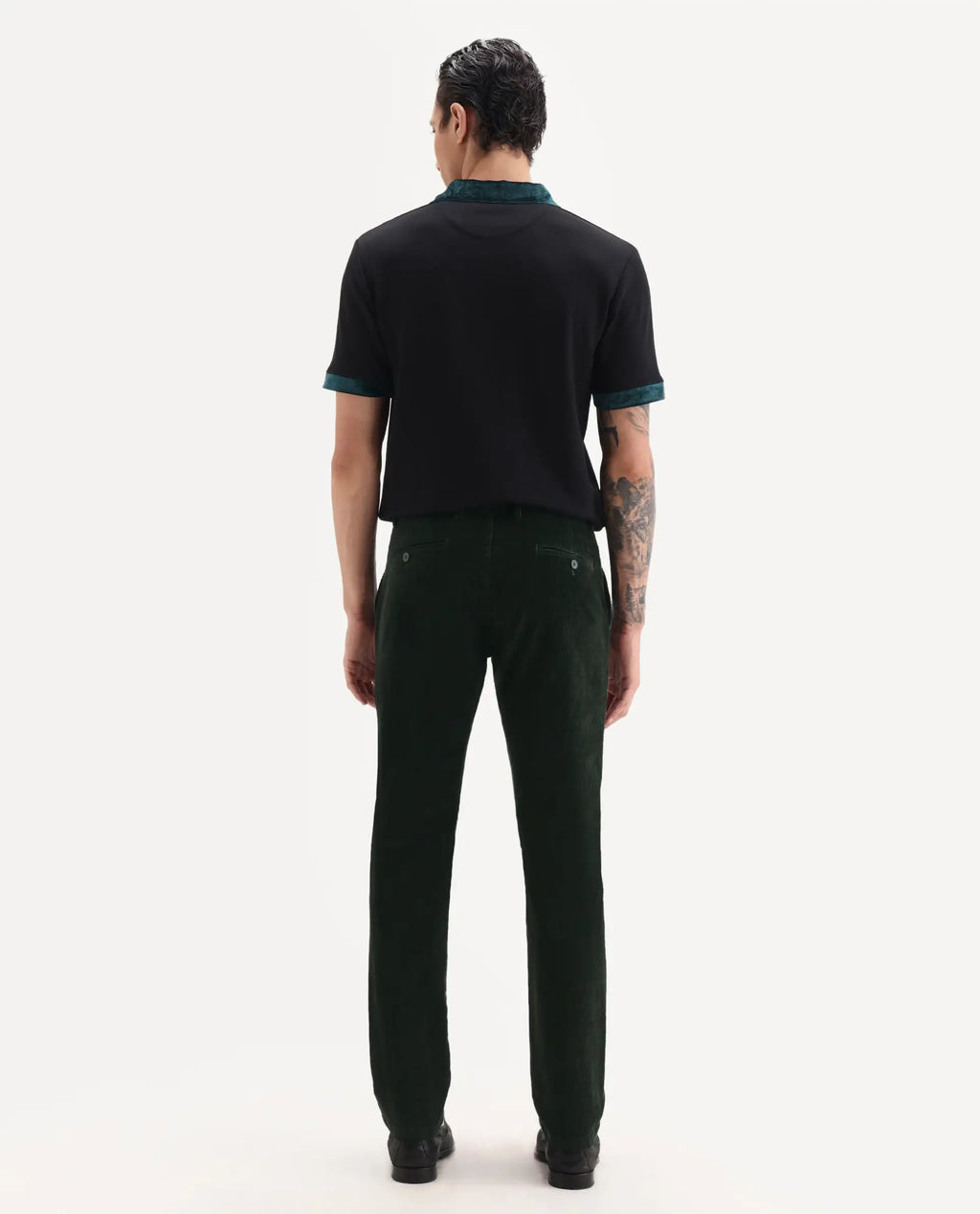 Rare Rabbit Men's Upton Dark Green Cotton Plain Regular Fit Trouser