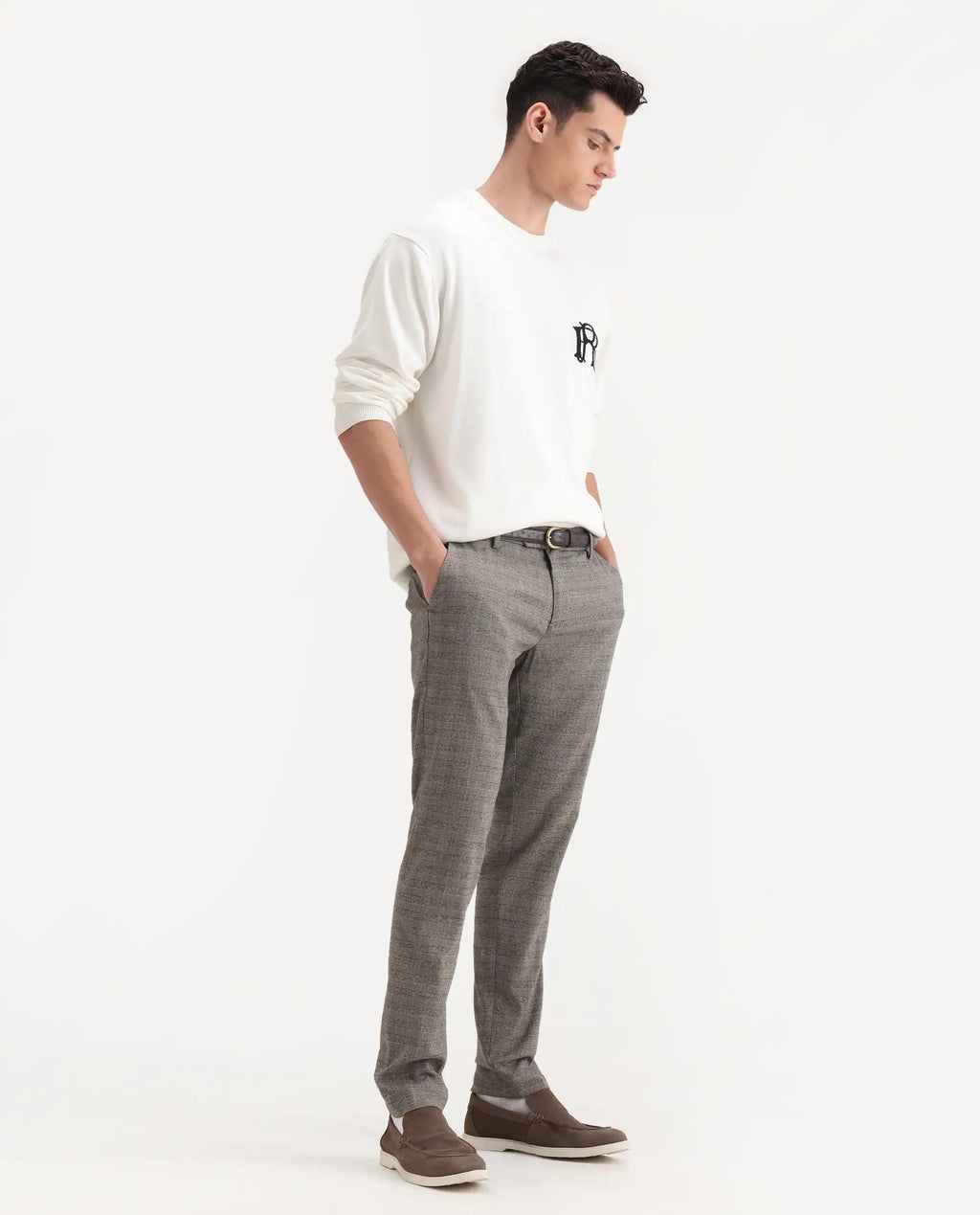 Rare Rabbit Men's Vertex Grey Polyester Checked Print Regular Fit Trouser