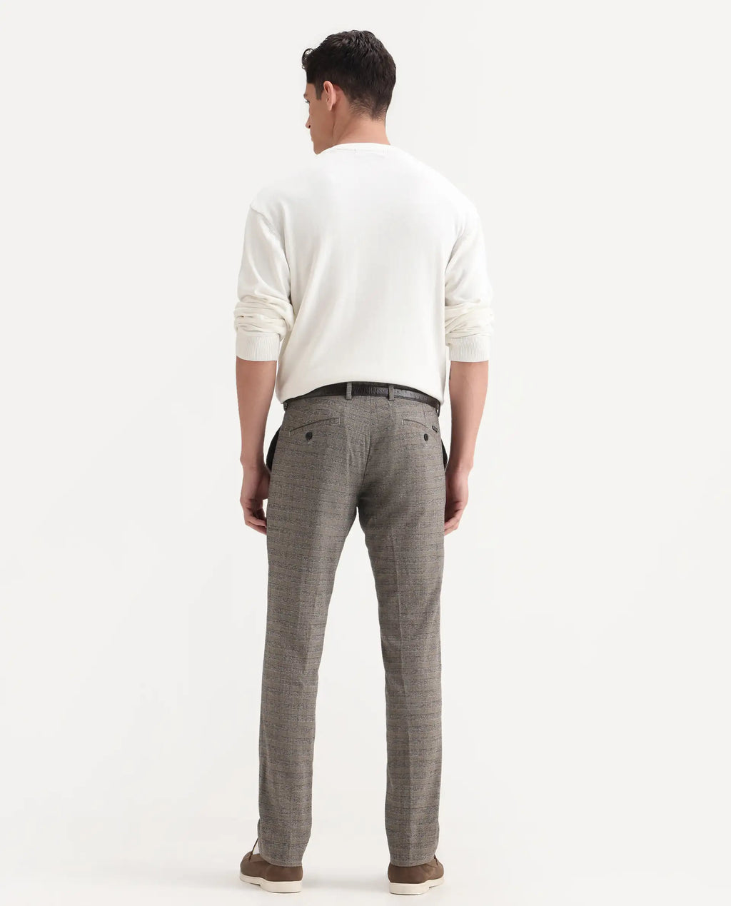 Rare Rabbit Men's Vertex Grey Polyester Checked Print Regular Fit Trouser
