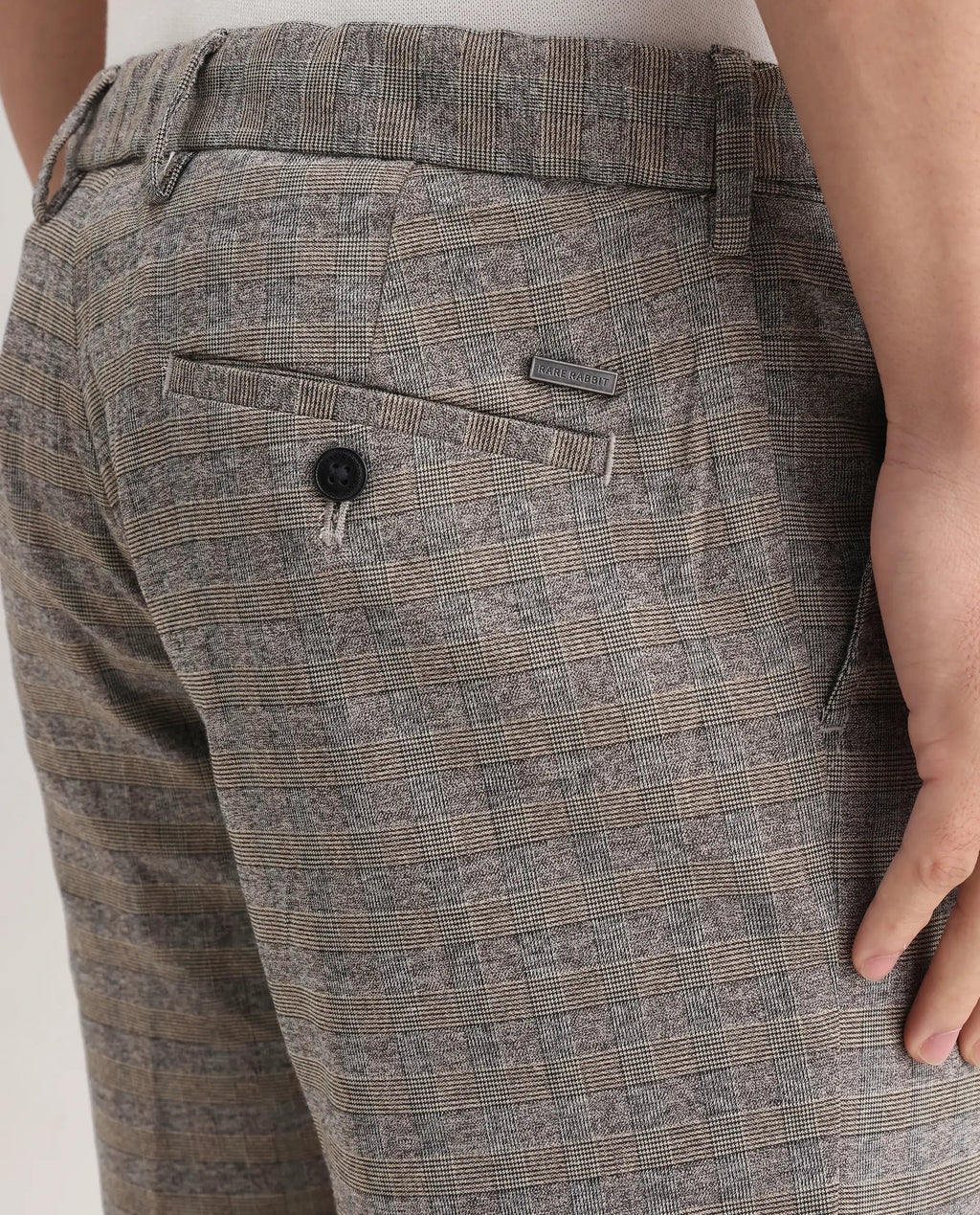 Rare Rabbit Men's Vertex Grey Polyester Checked Print Regular Fit Trouser